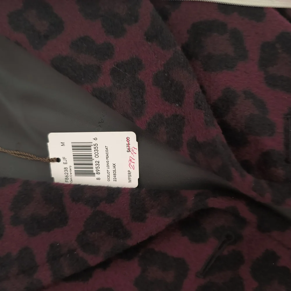Coach Leopard Print Ocelot long peacoat Coat - dark cranberry and black - Picture 7 of 8